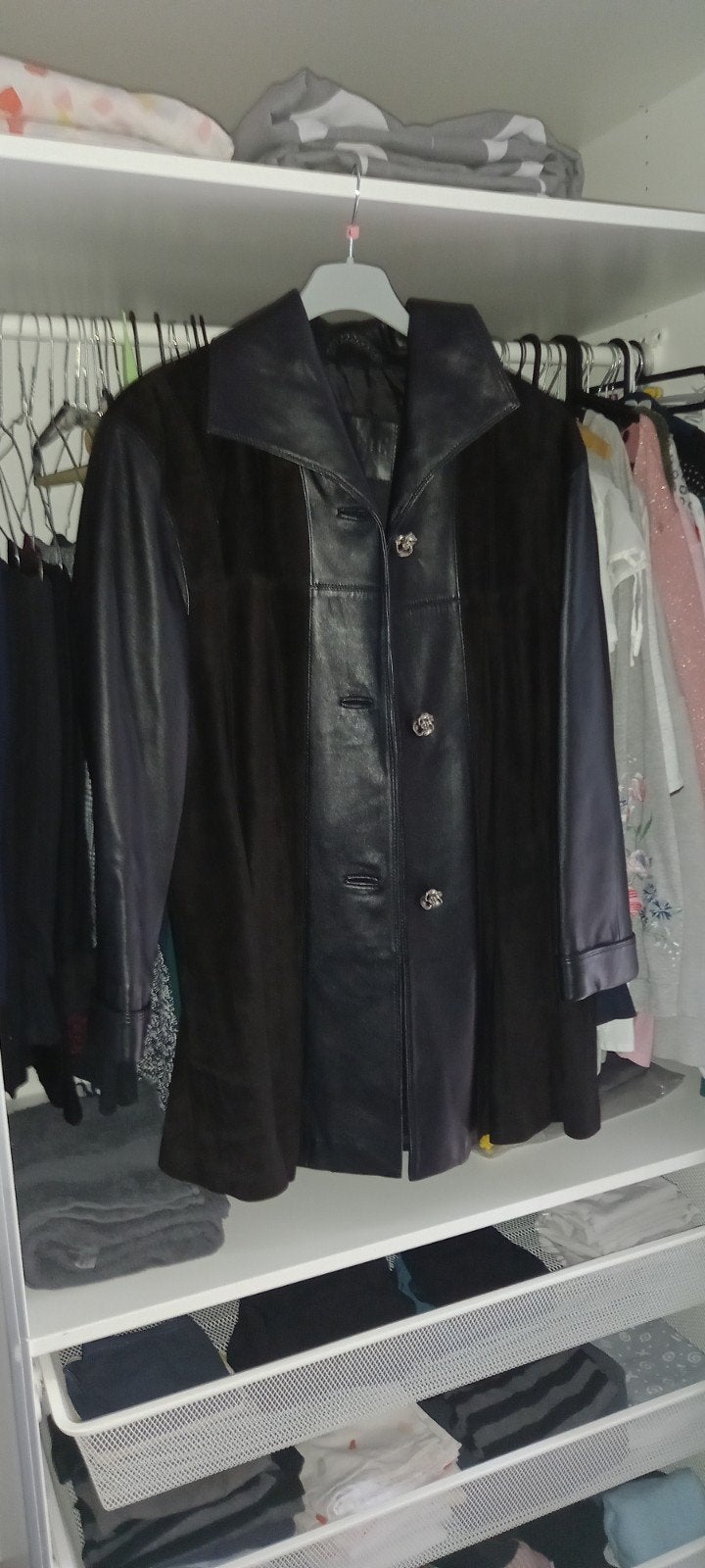 Dames mantel in leder en nubuck  maat  42, Kleding | Dames, Zwart, Maat 42/44 (L), Ophalen of Verzenden, Zo goed als nieuw