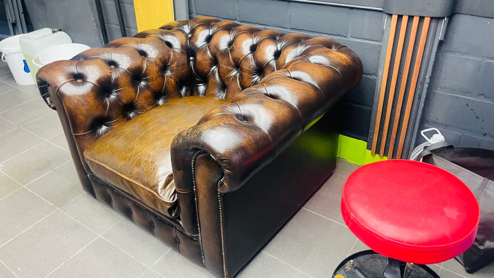 CHESTERFIELD LEREN FAUTEUIL, Ophalen, Gebruikt, Leer, Chesterfield