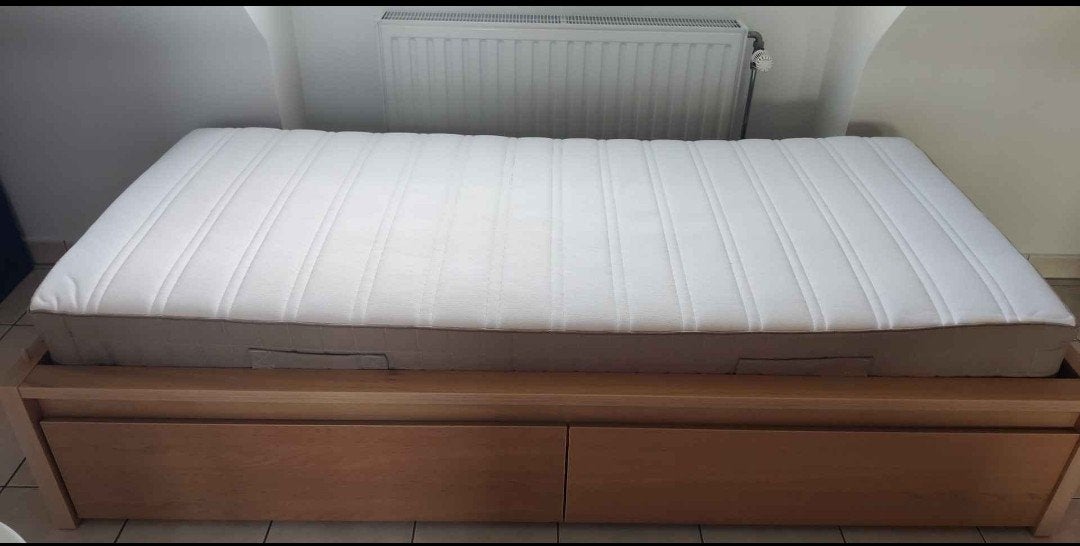 IKEA MALM bedframe + hoofbord + lattenbodem + matras90x200cm, 100 cm, Autres couleurs, Une personne, Enlèvement