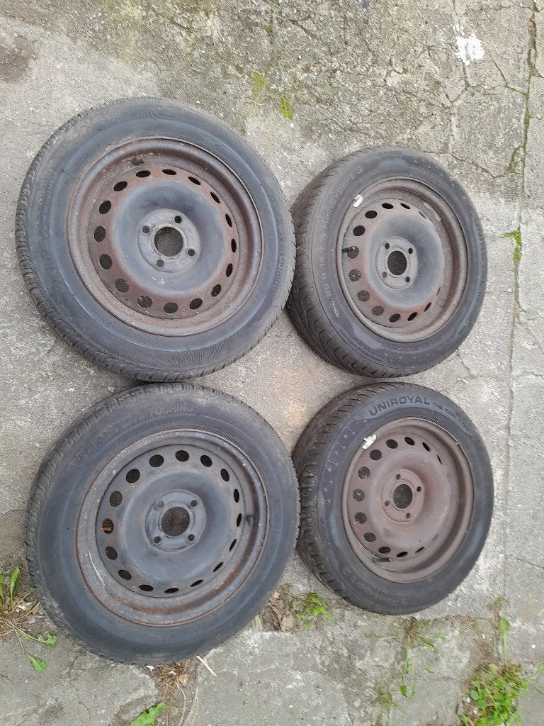 4 jantes + pneus 165/65R/14, Enlèvement, Utilisé
