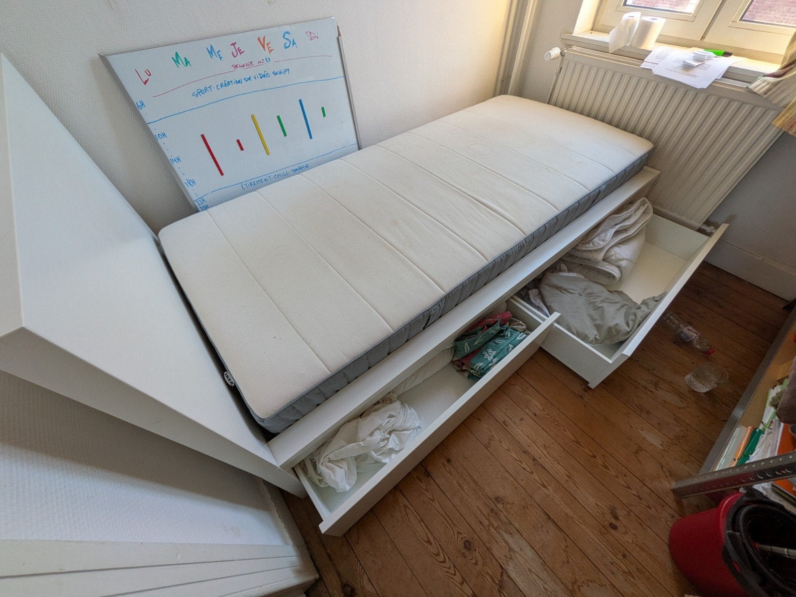 lit une place 200x106, Ophalen, Eenpersoons, Wit, 200 cm