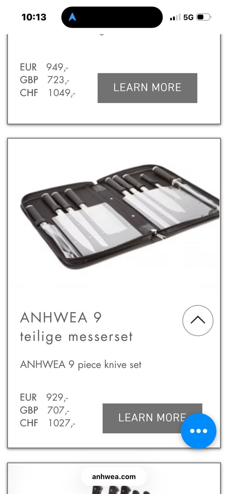 Anhwea messenset nieuwprijs €900, Ophalen of Verzenden, Messenset