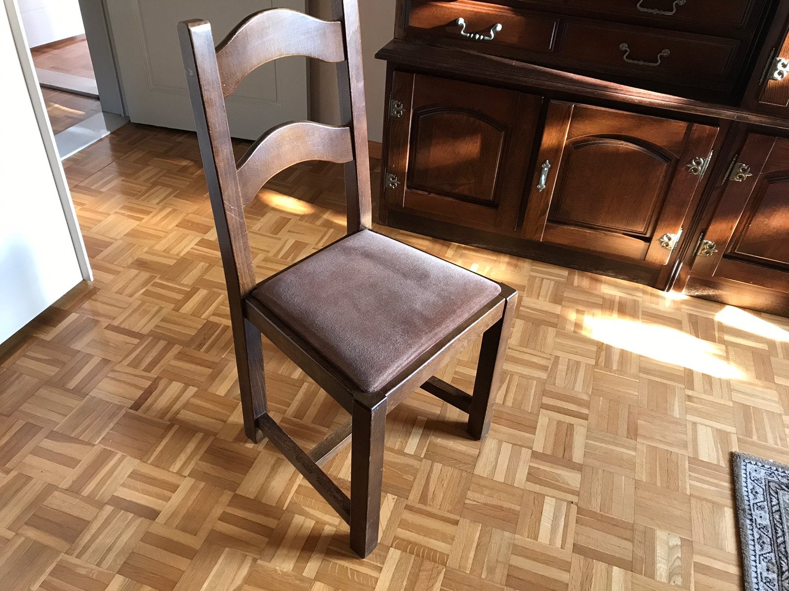 6 massief eiken eetkamerstoelen, Enlèvement, Utilisé, Brun, Bois