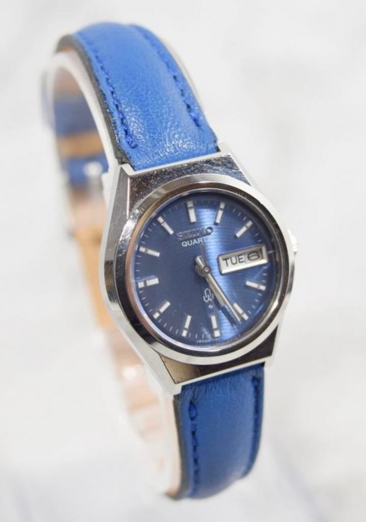 Seiko Day/Date blue 1977, Handtassen en Accessoires, Horloges | Dames, Ophalen of Verzenden, Zo goed als nieuw, Leer, Seiko