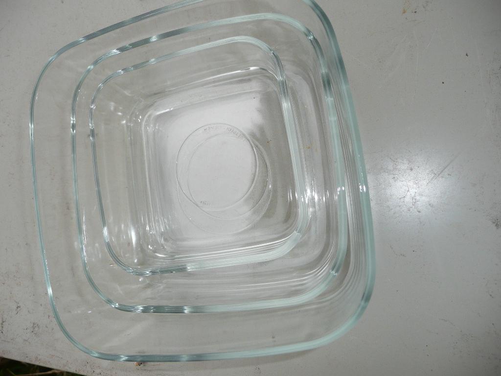 glazen, vierkante serveerkommen vetri di fidenza + duralex, Nieuw, Ophalen of Verzenden, Glas, Kom(men)