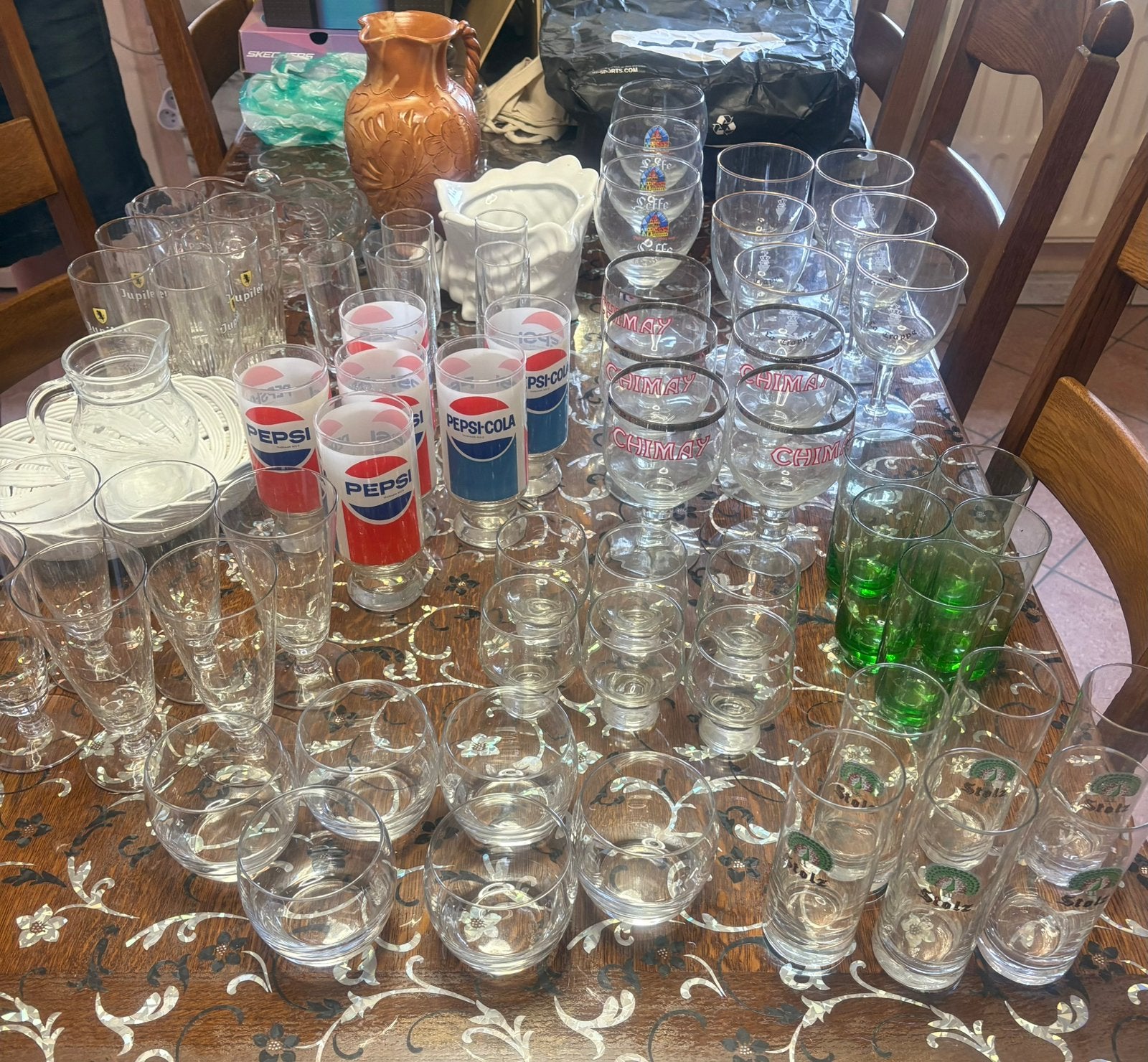 Lot de 66 verres et objets déco (Vintage, Brasserie, Pepsi), Ophalen, Zo goed als nieuw