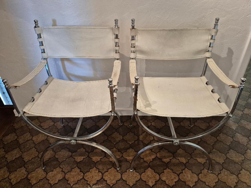 2 modernistische neoklassieke stoelen van Maison Jansen, Deux, Enlèvement, Utilisé, Blanc