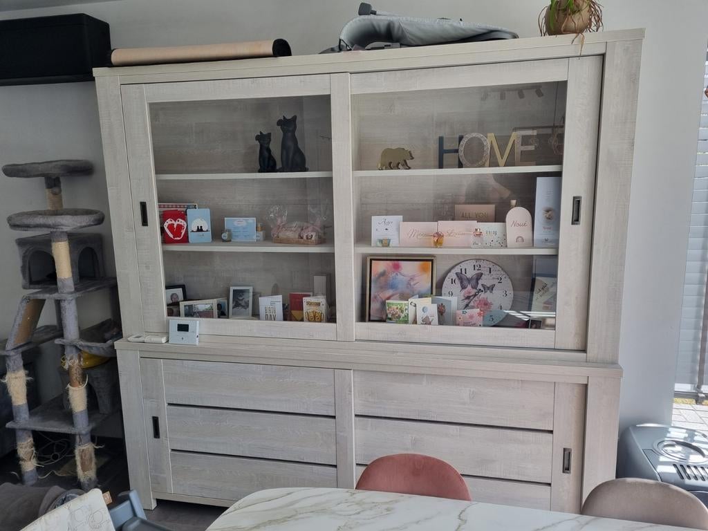 Dressoirkast, Huis en Inrichting, Kasten | Buffetkasten, Gebruikt, Met plank(en), Overige houtsoorten, Glas, Ophalen