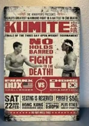 Vintage metalen bordje Bloodsport - Kumite (30x20cm), Ophalen of Verzenden, Nieuw