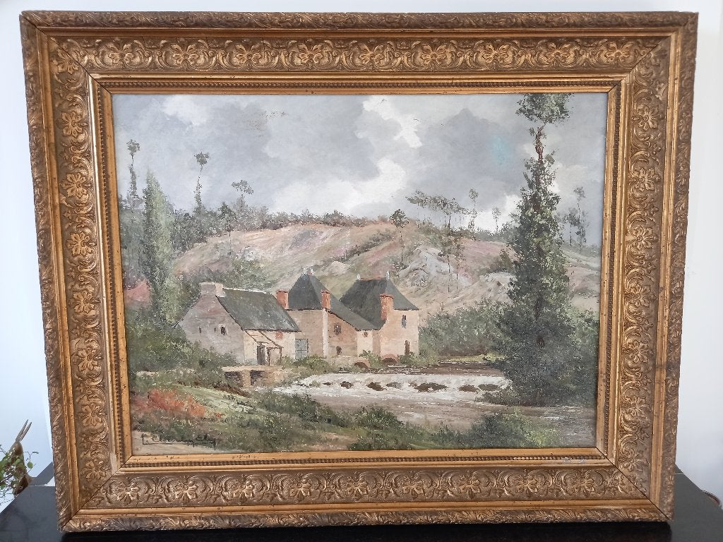Groot schilderij Ely Le Chevalier (Bretagne/Corrèze), Antiek en Kunst, Kunst | Schilderijen | Klassiek, Stads- / dorpsgezicht