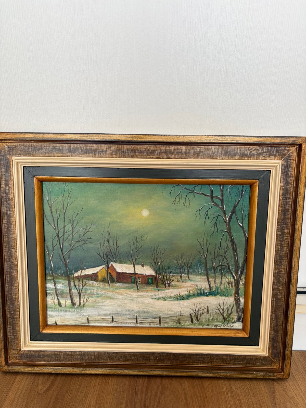 Olieverfschilderij 'Kempische hoeven in de sneeuw' Van Looy, Enlèvement, Paysage, Toile