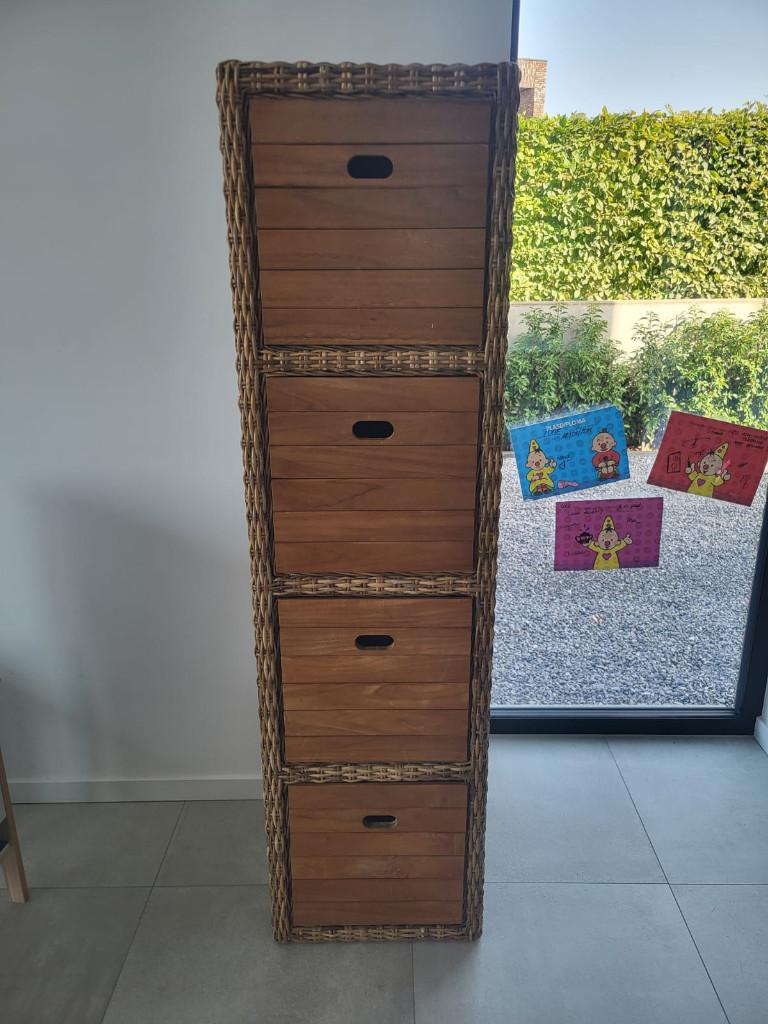 Armoire de rangement à 4 tiroirs - osier/bois - comme neuve, Maison & Meubles, Armoires | Commodes, Comme neuf, 150 à 200 cm, Moins de 50 cm