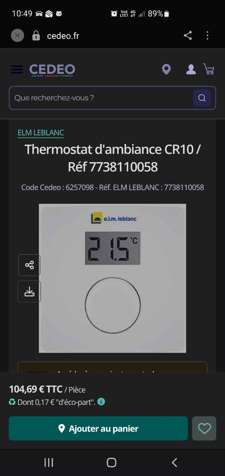 Lot de 10 thermostat d ambiance CR10, Enlèvement