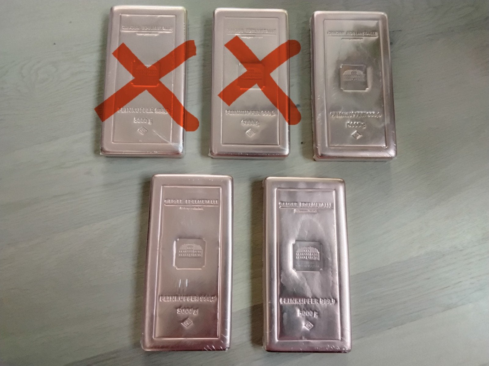 5x #Geiger 5 kilogram #Koperbaren 999.9 fine koper., Ophalen of Verzenden, Koper
