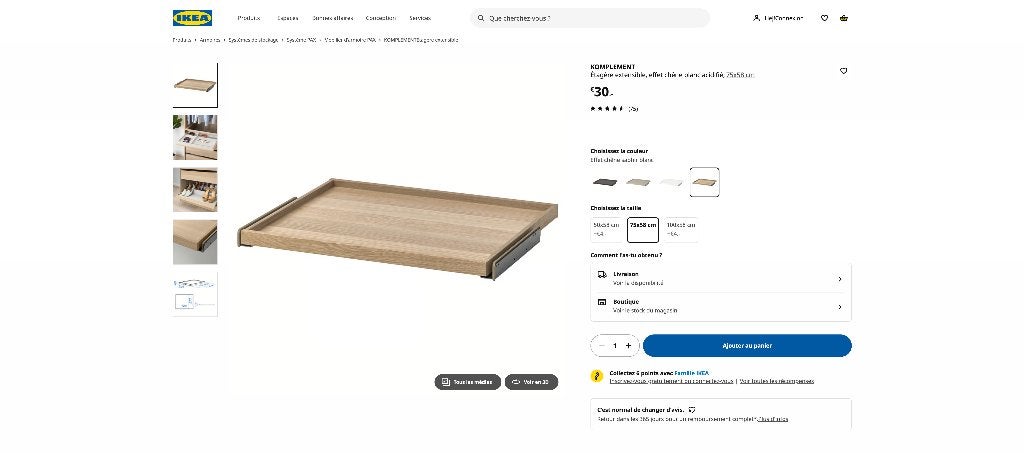 IKEA KOMPLEMENT Étagère extensible, effet chêne blanc, Enlèvement, Comme neuf