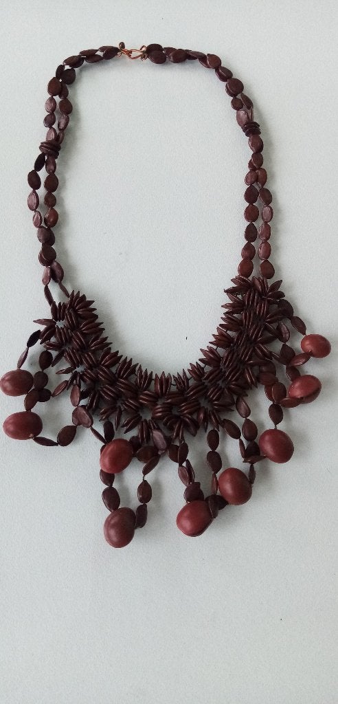 Choker vintage 80's roodbruine houten kralen  onberispelijke, Ophalen, Zo goed als nieuw, Bruin, Overige materialen