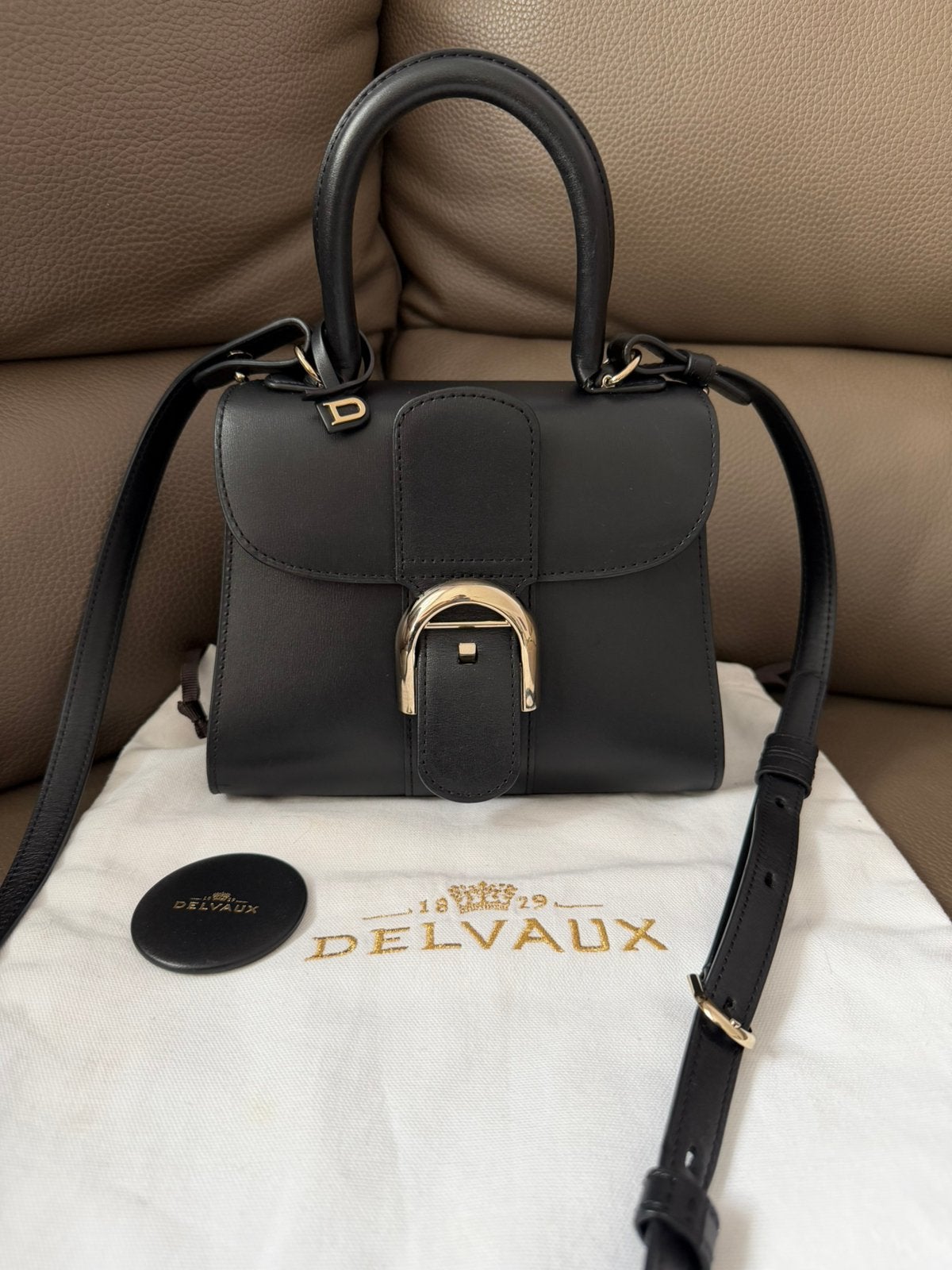 Sac à main avec bandoulière Delvaux Brillant noir calf box, Enlèvement ou Envoi, Comme neuf, Noir, Sac à main