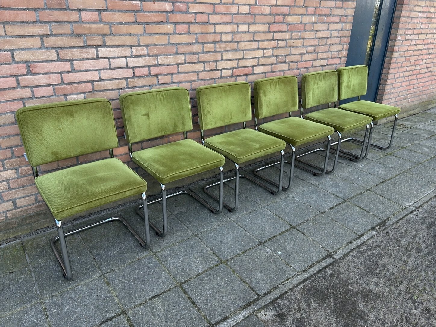 6 Groene Zuiver Ridge Rib Stoelen, Ophalen, Gebruikt, Overige kleuren, Hout
