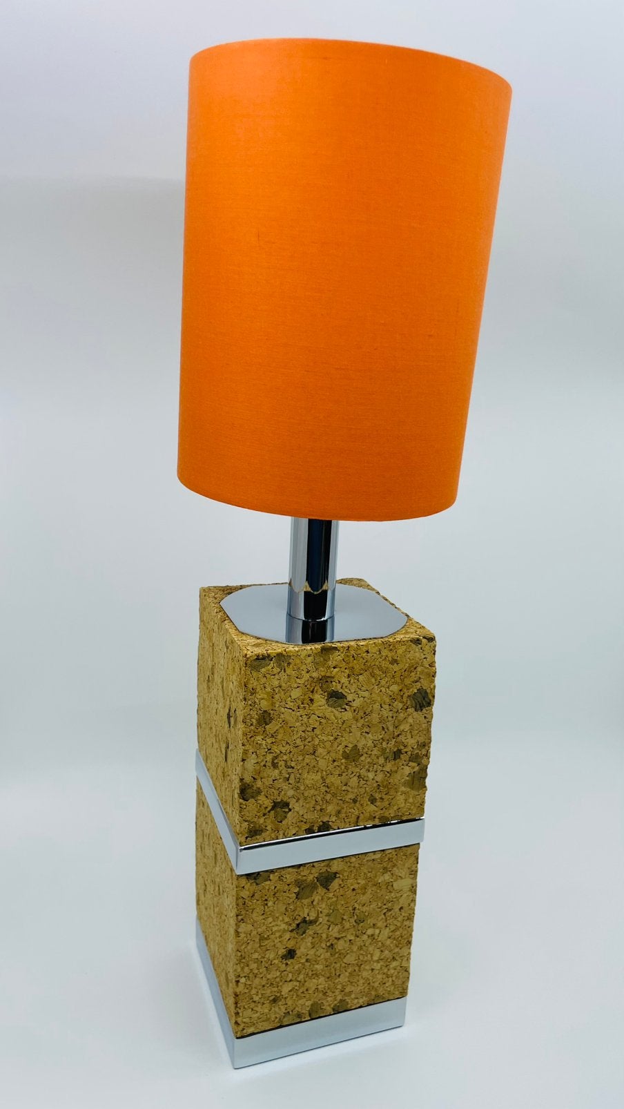 Vintage tafellamp, Unilux France, 70er jaren, kurk en chrome, Huis en Inrichting, Lampen | Tafellampen, Ophalen, Vintage, Oranje