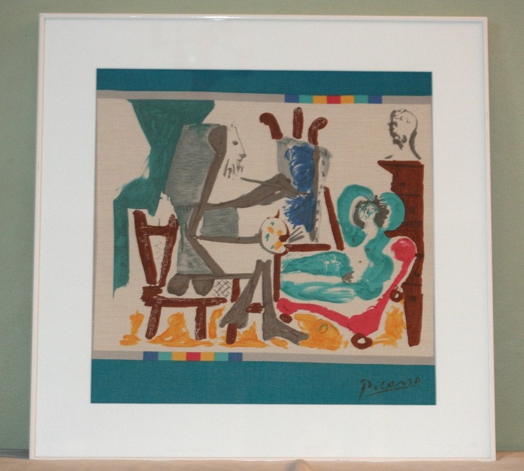 Picasso - The artist and his model Textielprint, Antiek en Kunst, Met glas, Ophalen of Verzenden
