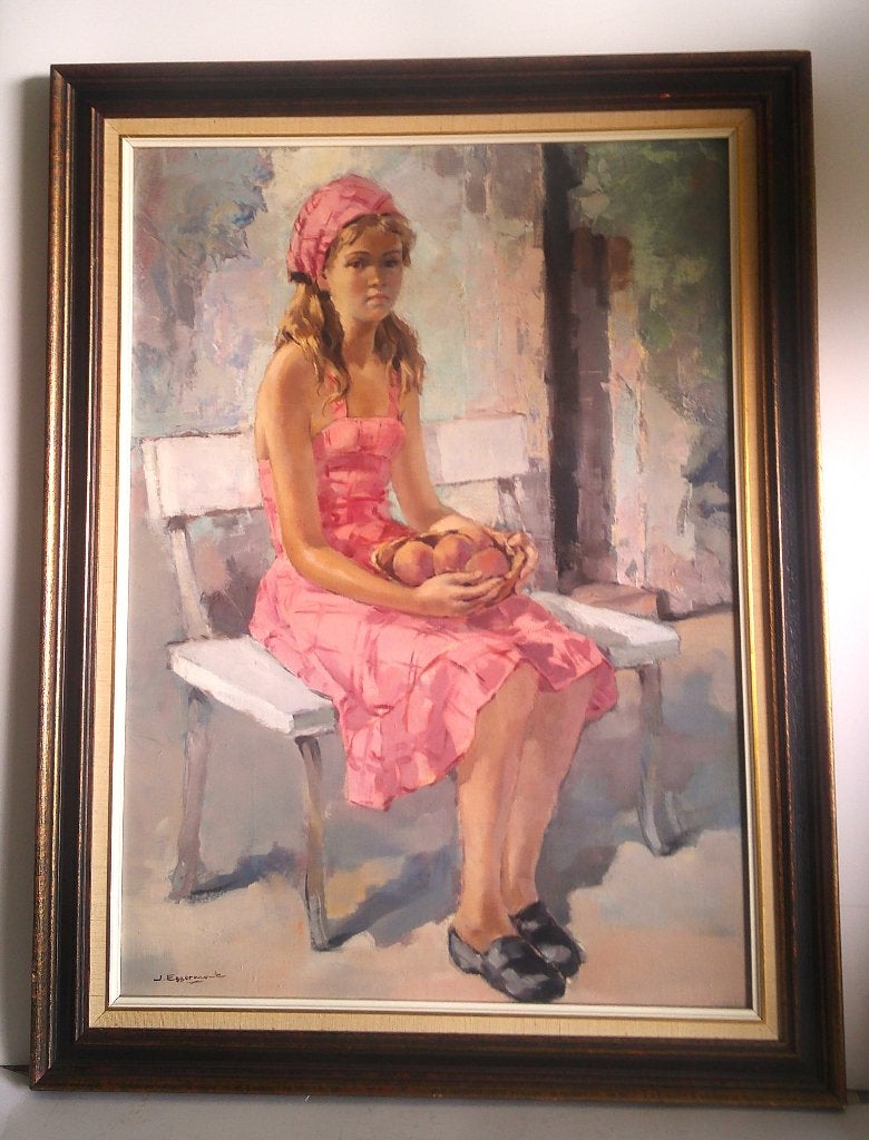Jeune fermier sur un banc - Jacques Eggermont 1918 - 1998, Antiquités & Art, Œuvre originale, Portrait ou Personnes, Peinture à l'huile