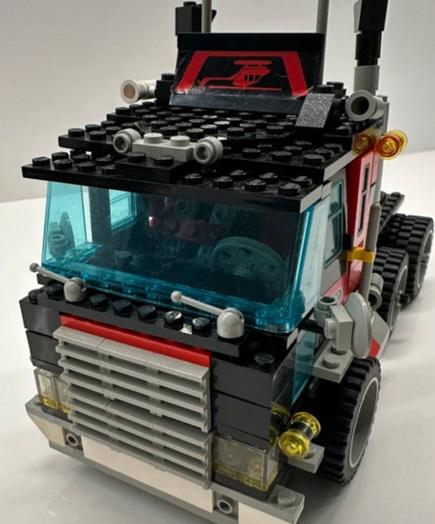 Vintage Lego vrachtwagen+aanhangwagen met helicopter, Ophalen of Verzenden, Zo goed als nieuw