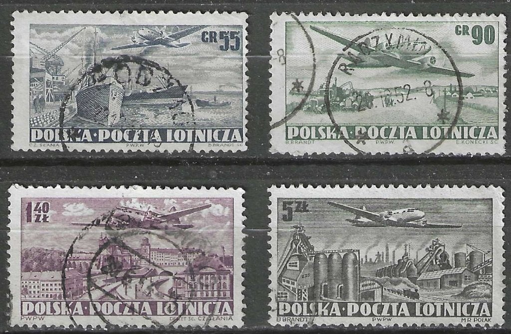 Polen 1952 - Yvert 28PA-31PA - Iliouchine in de lucht. (ST), Postzegels en Munten, Postzegels | Europa | Overig, Gestempeld, Polen