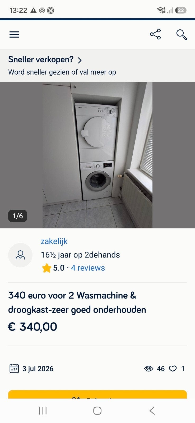 Bosh wasmachine in zeer goede staat, Ophalen, 1200 tot 1600 toeren, Gebruikt, Handwasprogramma
