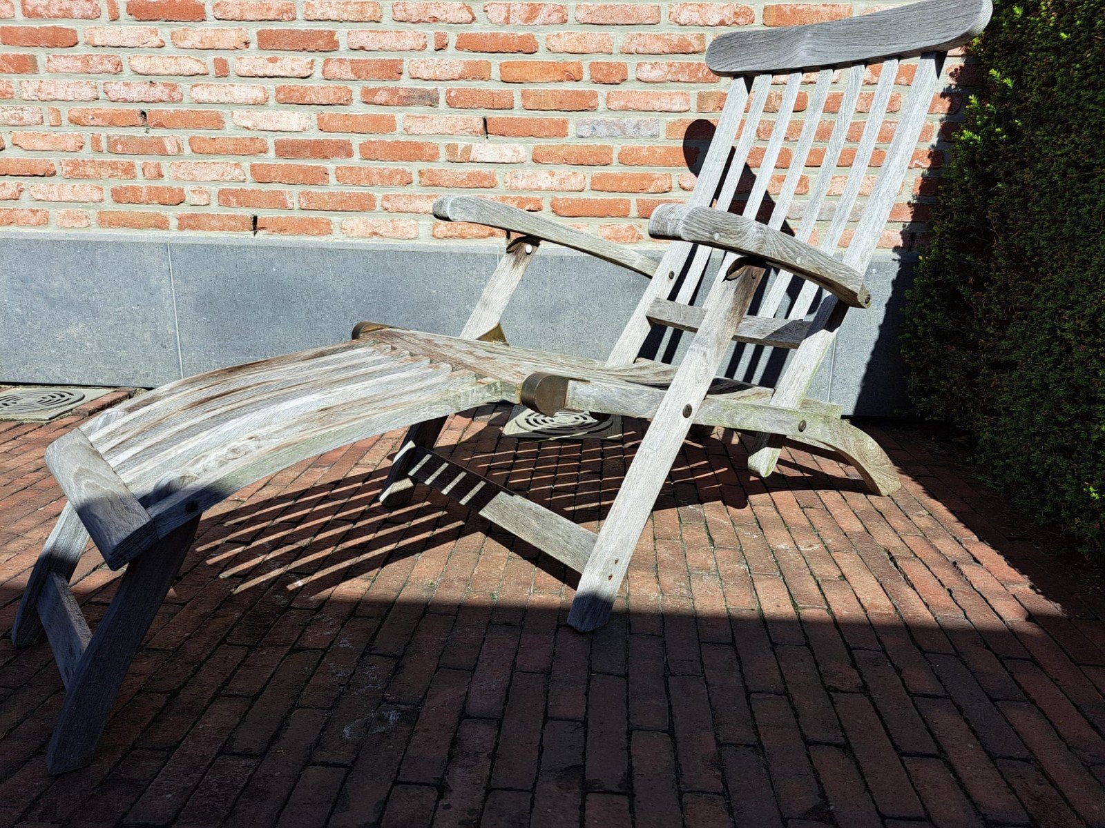 teakhouten deckchair, Tuin en Terras, Ophalen, Gebruikt, Hout, Inklapbaar