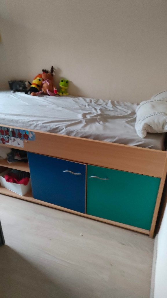 Kinderbed t (200x90x74 cm) met lades en opbergruimte., Huis en Inrichting, Ophalen, Gebruikt, 90 cm, 200 cm