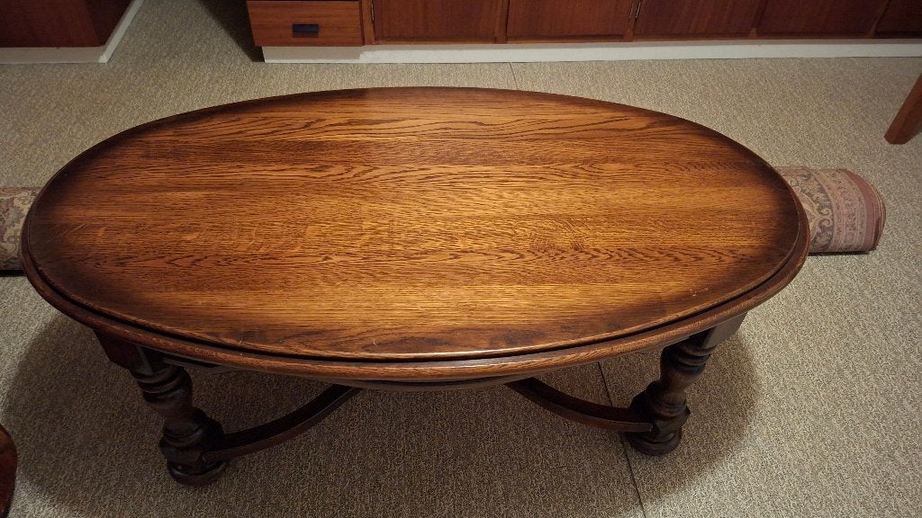 bruine houten salontafel, Huis en Inrichting, Ophalen, Gebruikt, Ovaal