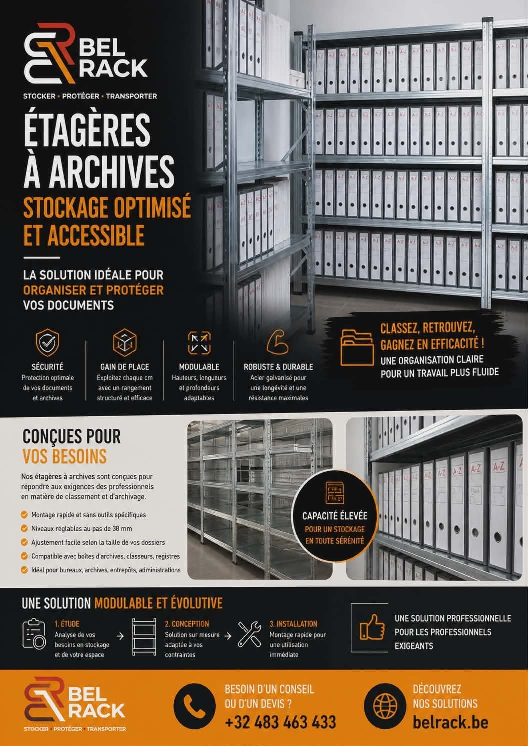 ÉTAGÈRE À ARCHIVE (LIVRAISON DANS TOUTE LA BELGIQUE), Enlèvement ou Envoi, Belrack, Belgique, Neuf