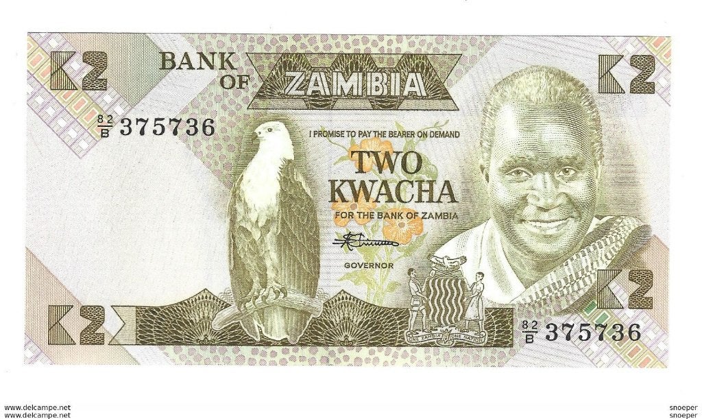 zambia 2 kwacha 1980-88 24c unc, Postzegels en Munten, Bankbiljetten | Afrika, Verzenden, Zambia, Los biljet