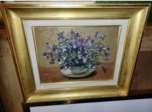 huile sur panneau nature morte signe oswald poreau, Enlèvement ou Envoi, Panneau, Impression, Réaliste