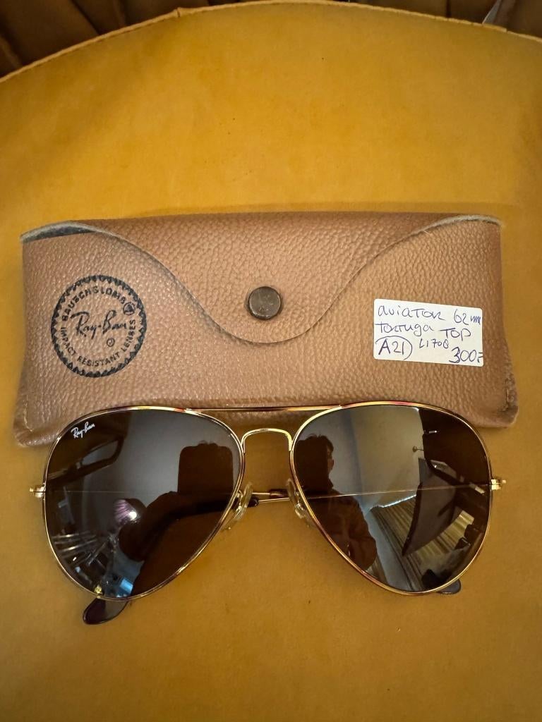 Vintage zonnebril Ray-Ban Aviator Tortuga 62mm A21, Zonnebril, Bruin, Ophalen of Verzenden, Zo goed als nieuw
