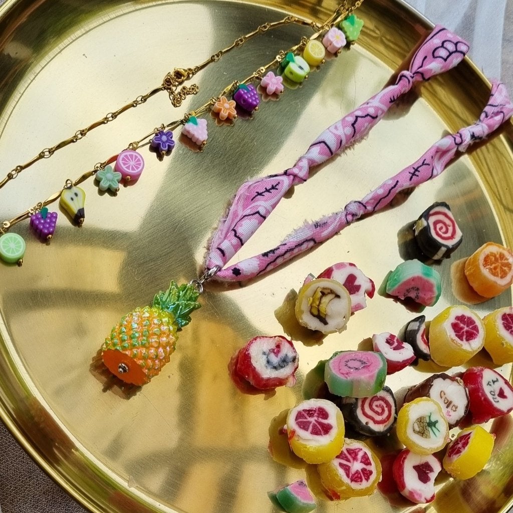Collier bandana en forme d'ananas en tissu de fruits, Envoi, Neuf, Rose, Avec pendentif