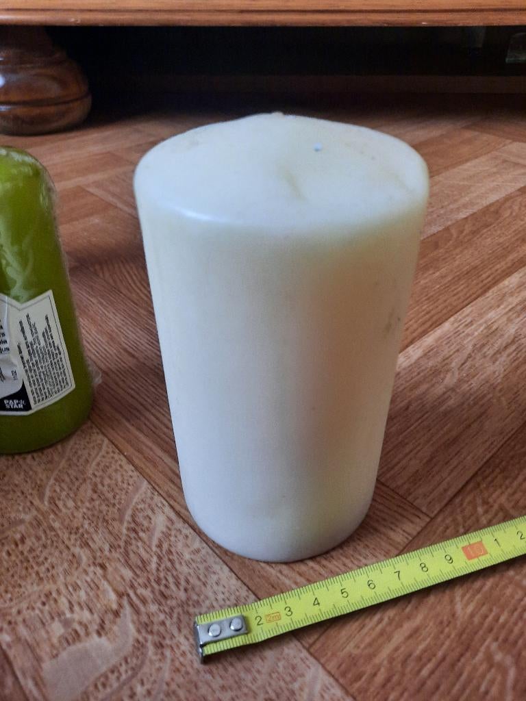 nieuwe wit beige cylinder kaars 14cm dia 8cm, Ophalen of Verzenden, Nieuw, Wit, Kaars