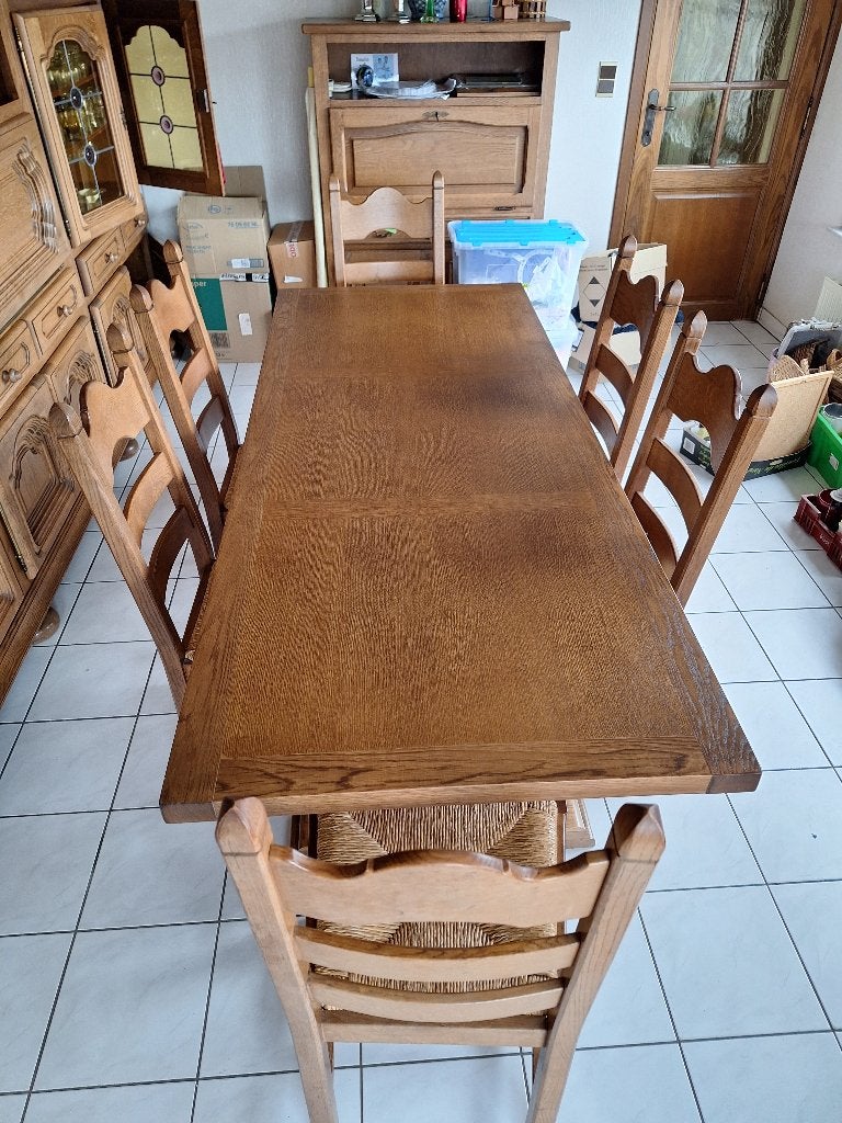 Tafel met 6 stoelen, Ophalen, Eikenhout, 200 cm of meer, 50 tot 100 cm