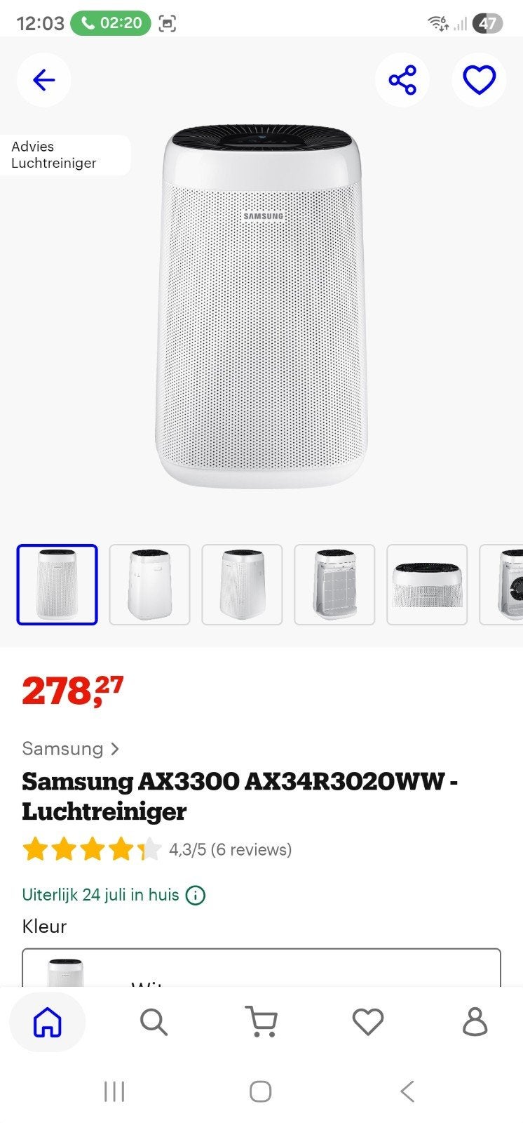 Nieuw Luchtreiniging samsung ax3300, Ophalen