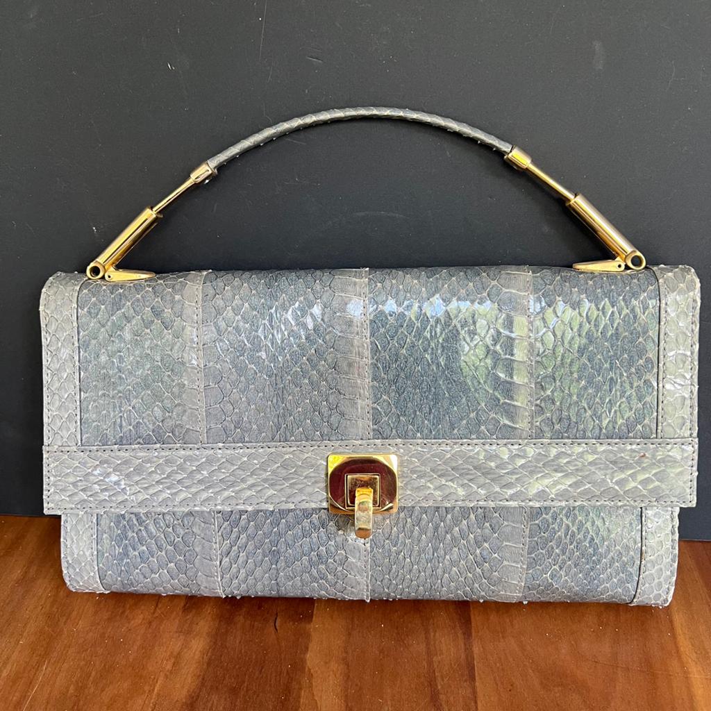 Vintage Reptiel Clutch sjieke Tas, Ophalen of Verzenden, Gebruikt, Grijs, Avondtasje