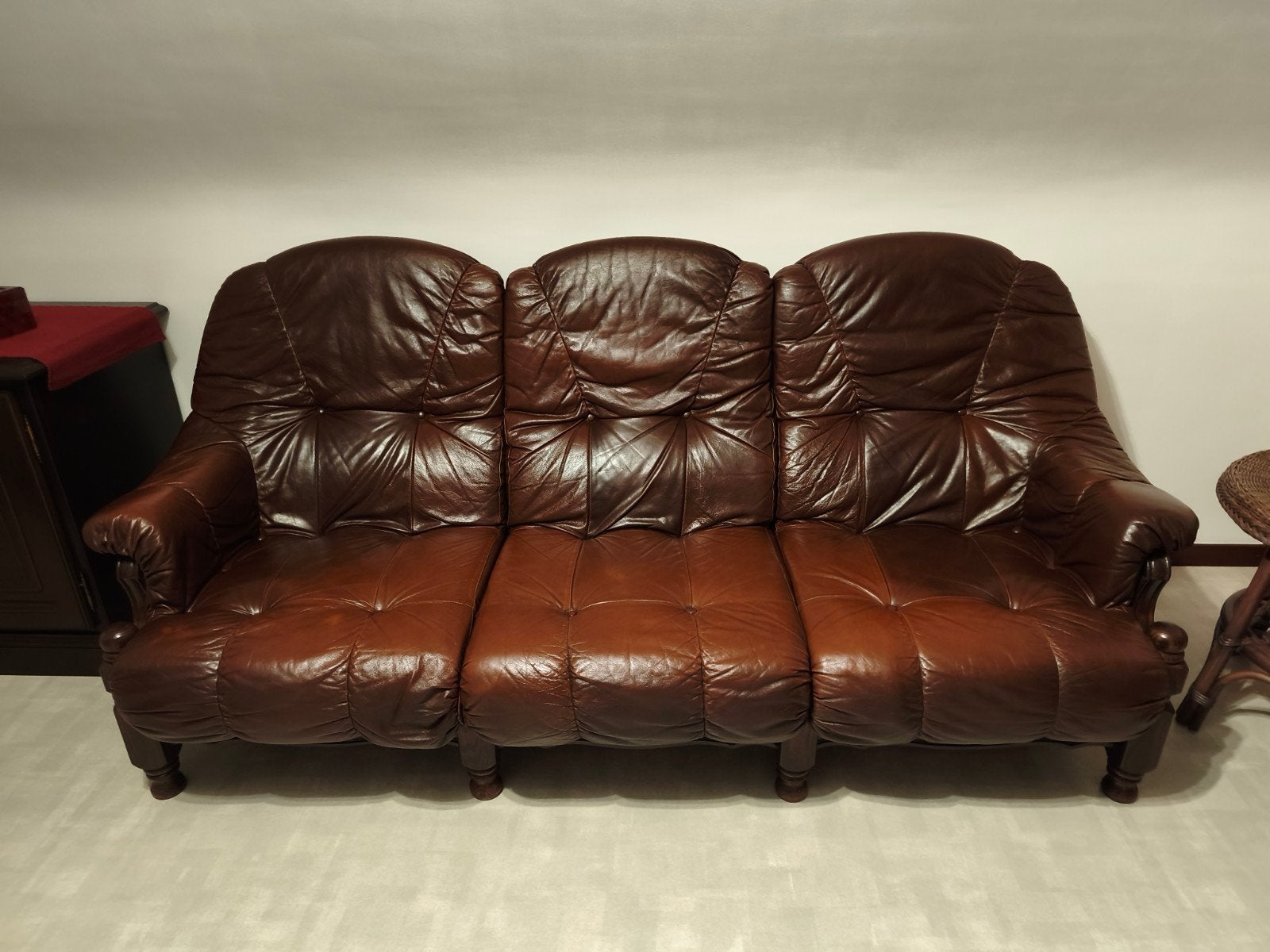 Lederen salon, Ophalen, Gebruikt, 75 tot 100 cm, Rechte bank