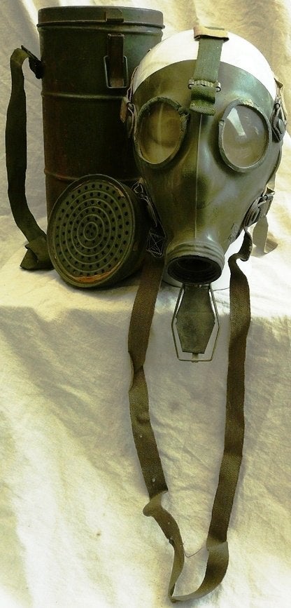 Gasmasker Vredestein, type II/III, maat 5, met Trommel, 1939, Ophalen of Verzenden, Overige soorten, Overige typen