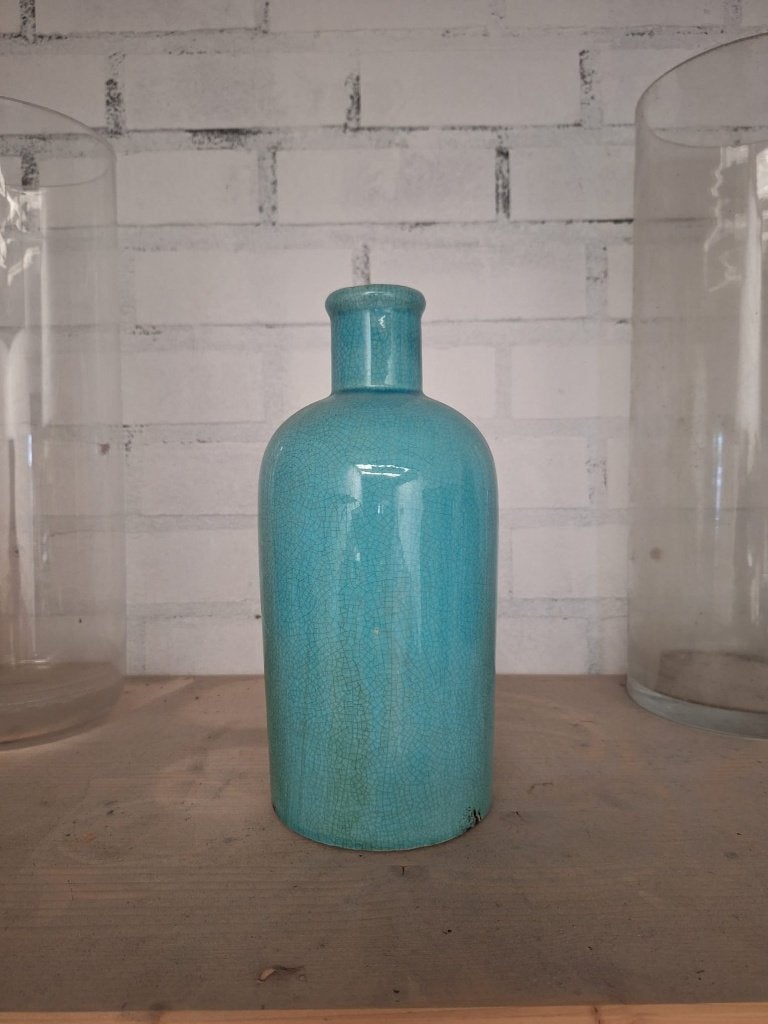 Azuurblauwe keramieken vaas, Ophalen, Blauw, 27 cm, Zo goed als nieuw