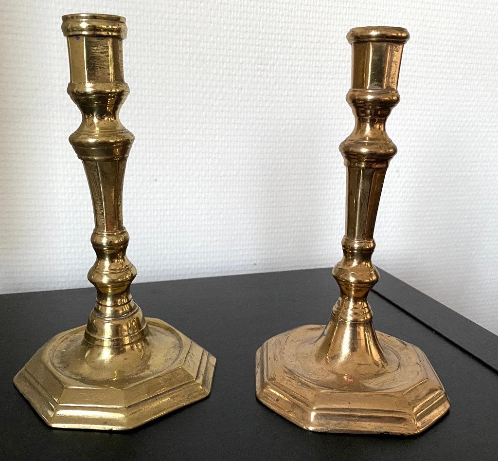 2 Bougeoirs Anciens du 19ème Siècle en Laiton, Enlèvement ou Envoi, Cuivre ou Bronze