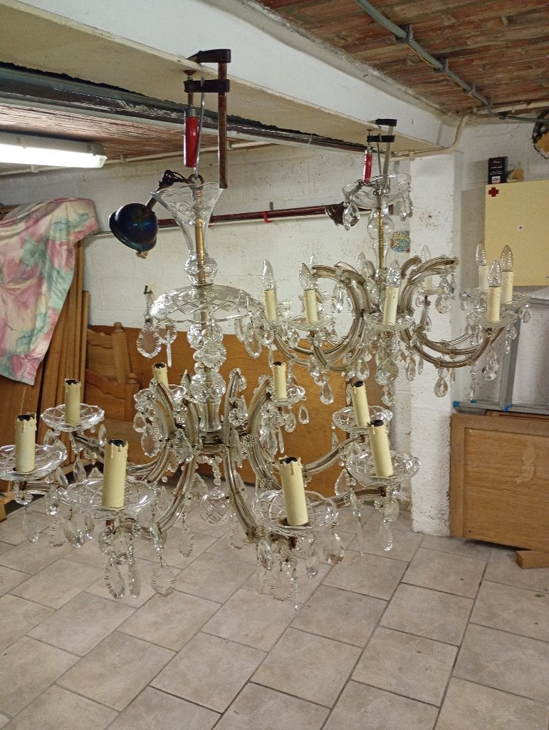 a vendre 2 lustre à pampilles époque 1965, Maison & Meubles, Enlèvement ou Envoi, Utilisé, Verre