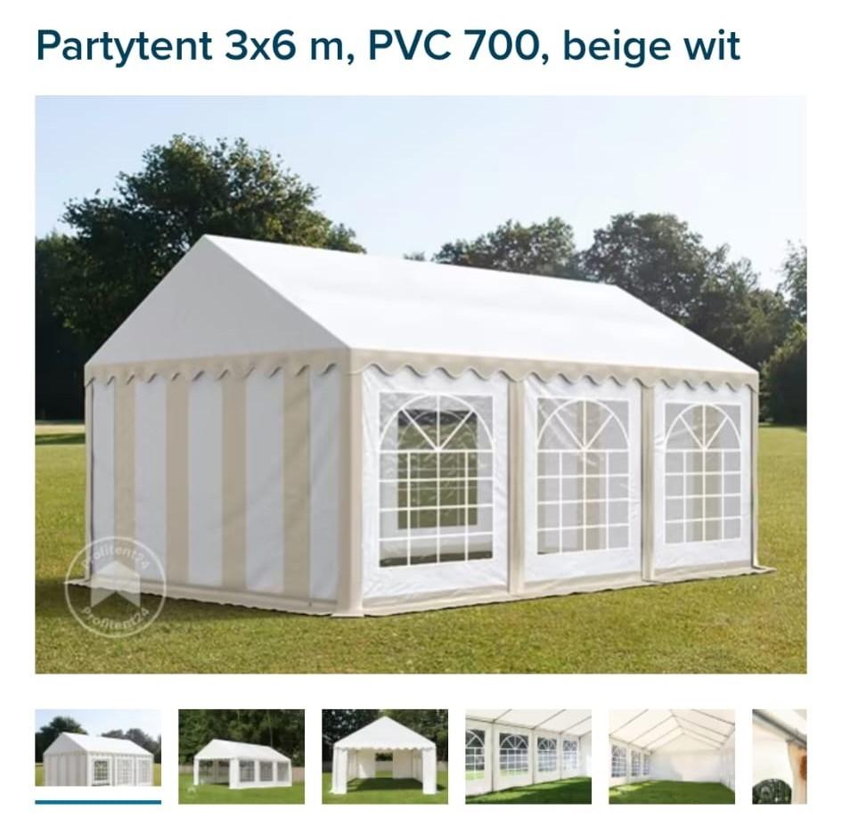 partytent 6x3 m PVC 700 beige-wit, Tente de réception, Pliable, Moins de 4 mètres, Enlèvement