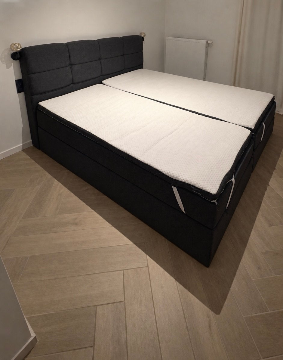 Donkergrijs boxspring, Ophalen, Zo goed als nieuw