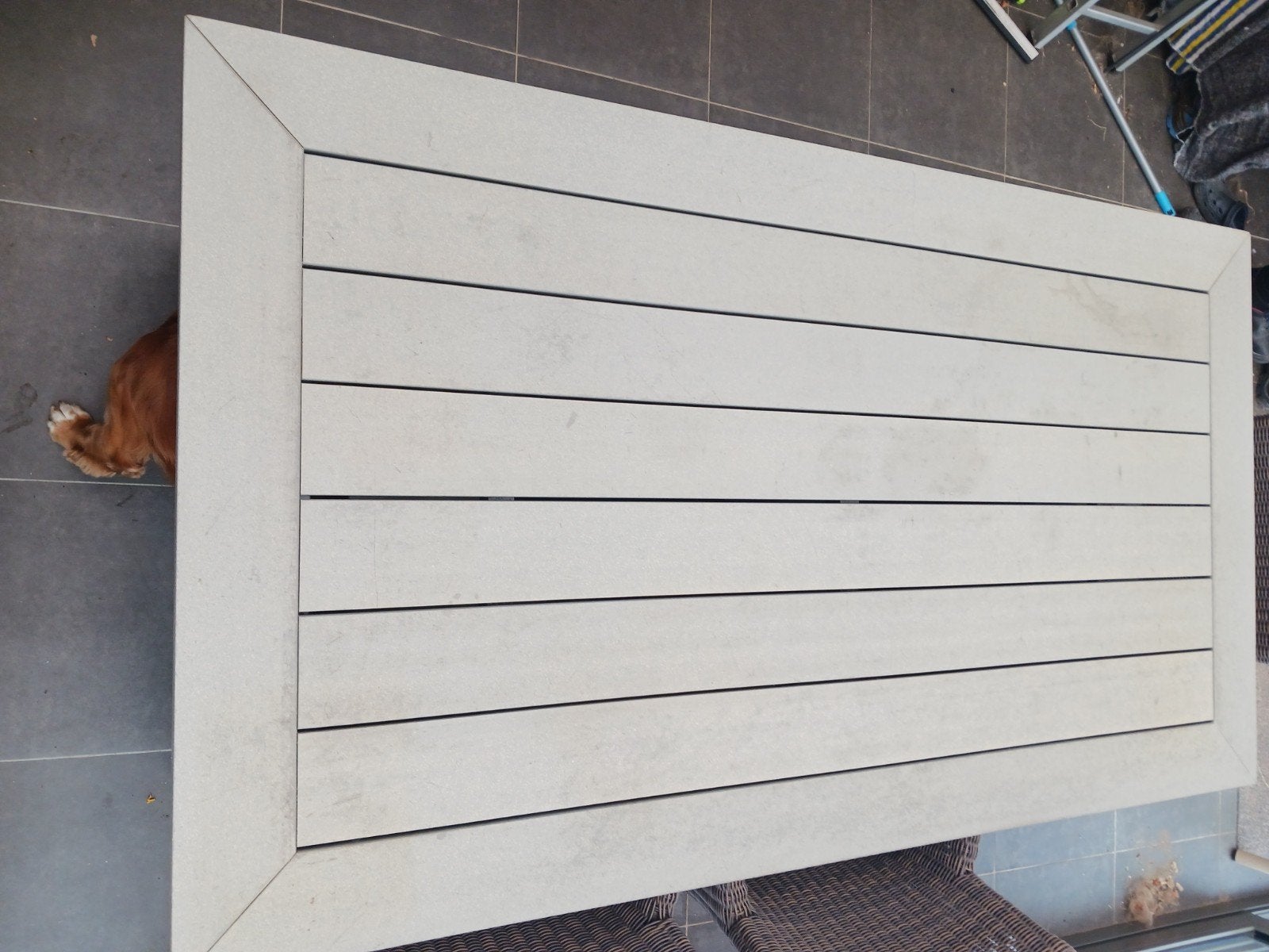 houten tuintafel met 4 rotanstoelen, Tuin en Terras, Tuintafels, Ophalen
