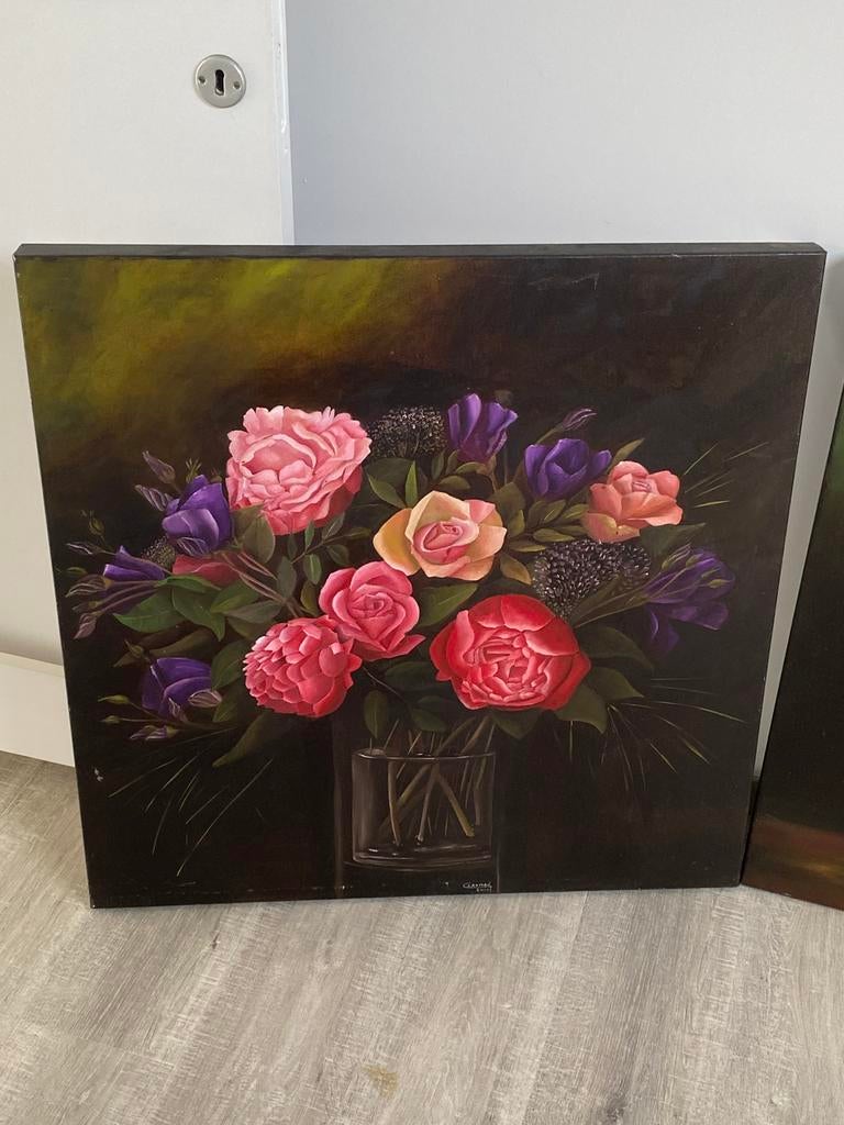 Mooie set van 3 grote bloemenschilderijen,GRATIS OP TE HALEN, Ophalen, Zo goed als nieuw