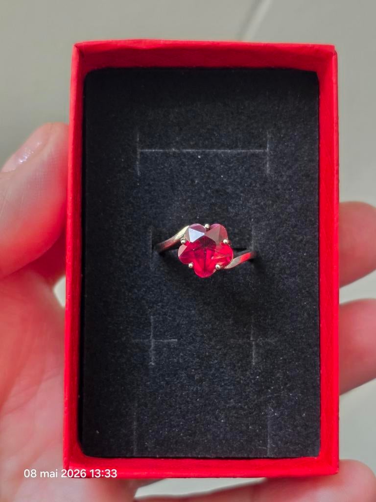 Sterling zilveren ring met rode zirkonium, Ophalen, Nieuw, Dame, Rood